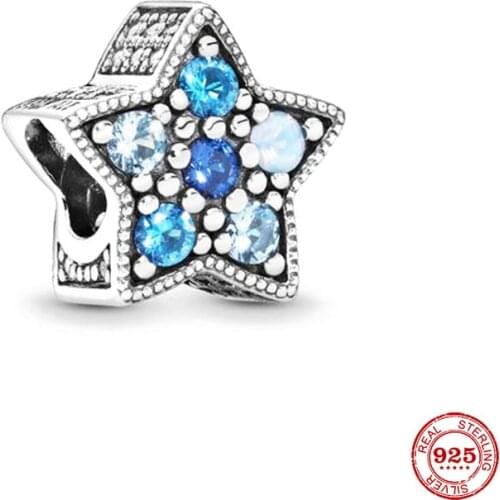 New Original Silver Color Blue Star Diy Bead Fit European Pandora Charms Bracelet Bangles Diy Jewelry P128