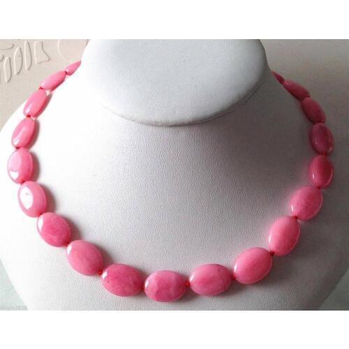 Natural 13x18mm Pink gem Oval Beads jewerly 2PC Necklace 18 inch