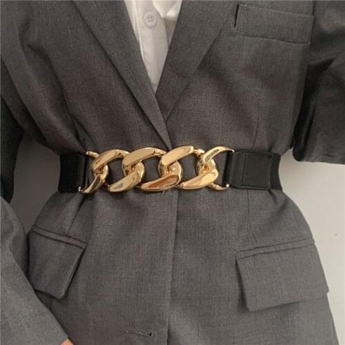 Gold Chain Belt Elastic Silver Metal Waist Belts For Women High Quality Stretch Cummerbunds Ladies Coat Chain Belt Waistband