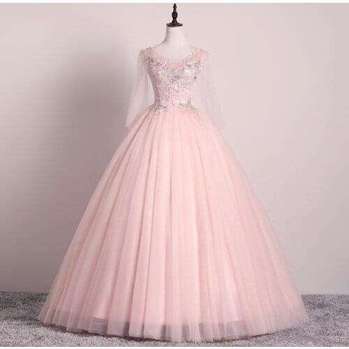 Pink Lace Quinceanera Dresses 2021 New Vestidos Prom Gown Half Sleeve Party Dress Ball Gown Vintage Robe De Bal Customzie