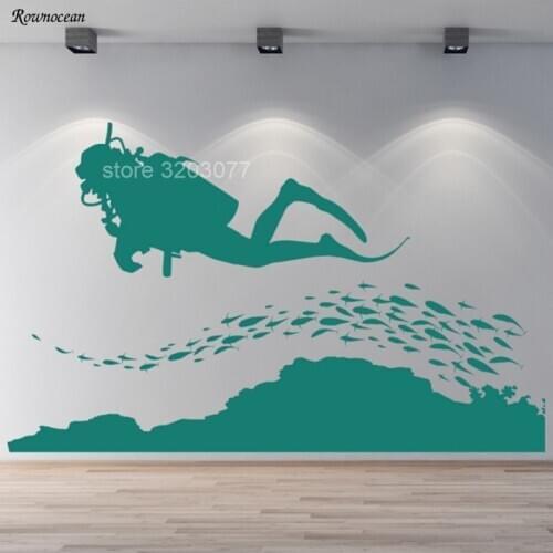 Scuba Diving Wall Decal Coastal Sea Ocean Theme Bathroom Aquarium Interior Decor Vinyl Window Stickers Creatives Wallpaper 2101