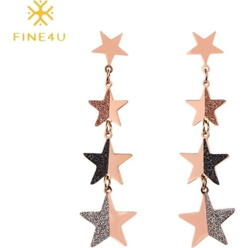 FINE4U E270 Quadruple Star Heart Round Coin Disc Dangle Earrings Dainty Matte Drop Earrings