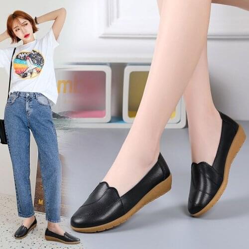 Breathable Flats Female Shoes Summer 2021 New Arrival Genuine Leather Flats Woman Leather Loafers Mom Casual Shoes