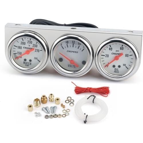 Universal Car 2'' 52mm Chrome Volt Water Temp Gauge Oil Pressure Gauge Triple 3 Gauge Set Gauges Kit Car Accessories