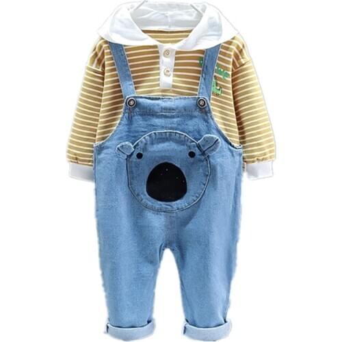 Spring Autumn Baby Girl Clothes Children Boys Striped Hoodies Overalls 2Pcs/sets Toddler Fashion Costume Infant Kids Tracksuits