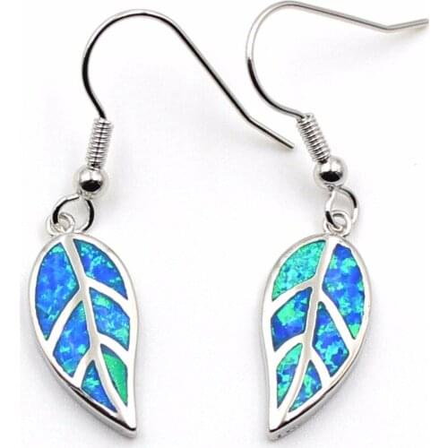 Delightful Leaf Design Blue Fire Opal Earrings for Lady