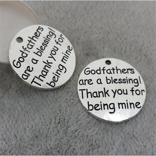 High Quality 20 Pieces/Lot Diameter 23mm Letter Printed Godfathers Are A Blessing Thank You For Being Mine Words Charm