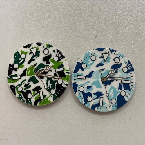 29mm Green Luminous Camouflage Watch Dial for NH35 NH36 8215 8200 821A For Mingzhu 2813 Movement Watch Accessories