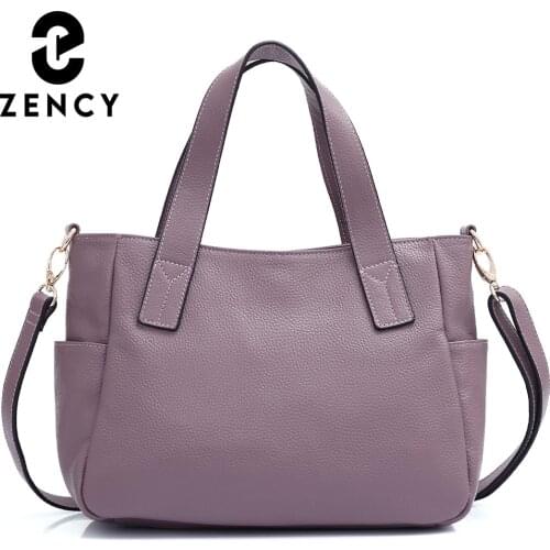 Zency Genuine Leather New Large Tote Handbag For Women Simple Commute Classic Female High Quality Crossbody Bag Shoulder Casual