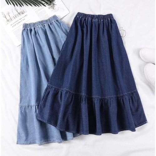 2021 New Autumn High Waist Women Skirts Denim Plus Size 3xl Loose Woman Clothes Blue Jeans A-line Skirt