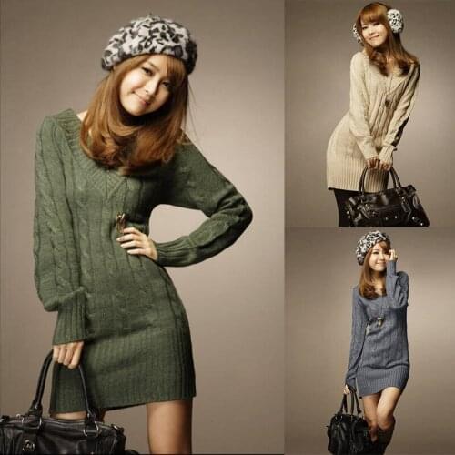 Long Sleeve Elastic Bodycon Ladies Jumper Dress Plus Size Sweater Dress Female Winter Warm Thick Sweater Coarse Knitted Dress