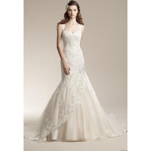 Free shipping woman dress designer white long sexy fish tail new fashion brides lace backless bridal gown mother of bride dress