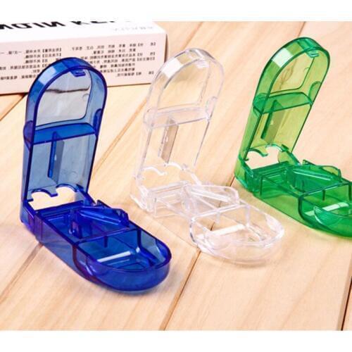 1PCS Mini Useful Portable Storage Compartment Pill Box Medicine Tablet Holder Safe Cutter Splitter Case 3Colors