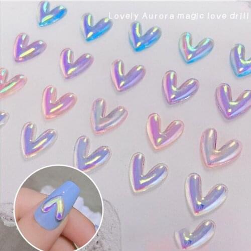 10Pcs Aurora "V"Shape Nail Rhinestones 3D 10*10mm Cute Heart Resin Nail Art Decorations Jelly Gel Press-on Nail Manicure Stones