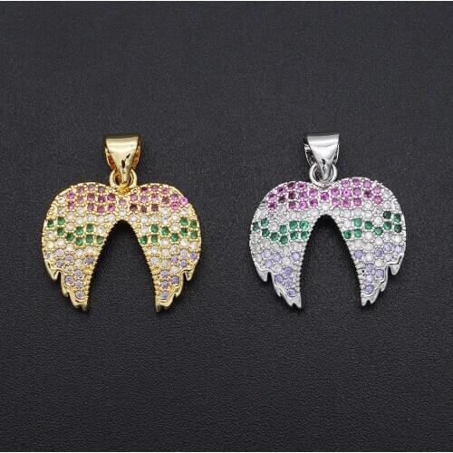 17x20mm 100% CZ Zircon DIY Jewelry Angel Wing Charm Pendant Wholesale Jewellwery Finding Supplies Fashion Jewellery Pendants