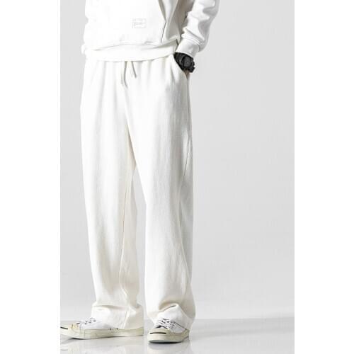 2020 Chinese Style Men Cotton Linen Pants Mens Casual Work Solid White Elastic Waist Streetwear Long Pants Trousers M-5XL