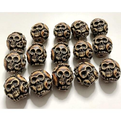 50 pcs Fashion Imitation Carving Horror Skeleton Rock Skull Head Beads