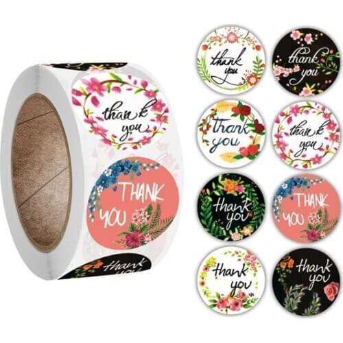 500pcs/roll 8 Flower Design Thank You Stickers Roll Handmade Seal Labels Sticker For Wedding Stationery Scrapbooking Sticker Tag