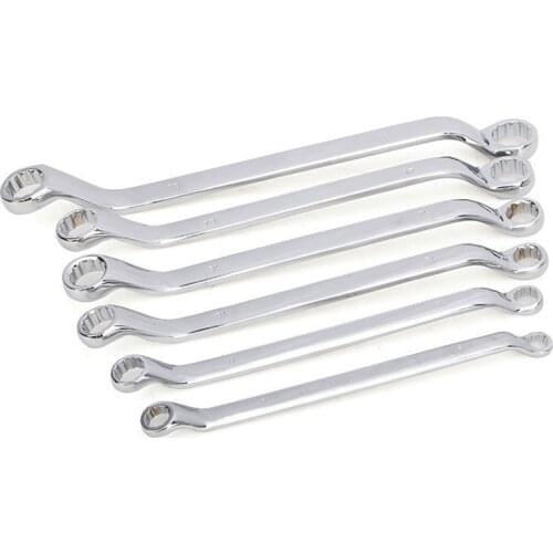 6pc Metric 8-19mm Offset Ring Spanner Garage Workshop Tool Double Ended Dual Head Box End Torque Wrench Combination Set