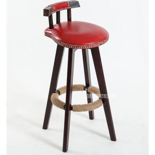 73cm Creative Modern Design Solid Wood Bar Chair PU Leather Soft Seat Cushion Low Backrest Coffee Counter Leisure High Footstool