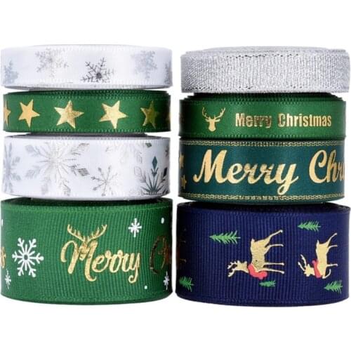 8 Patterns Ribbon Christmas Ribbon Printed Grosgrain Ribbon for Gift Wrapping
