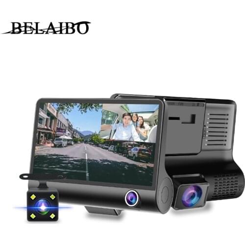 HD 1080P Video Recorder Car DVR 3 Cameras Lens 4.0 Inch Dual Lens Rearview Motion Detection Cycle Recording 1200Mega 32G