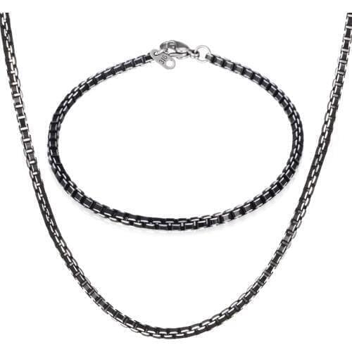 Black Box Chain Set Bracelet Mens Jewelry Necklace Aluminium Alloy Trendy Sport/Causal Gift For Tiny Men Jewelry Set NH206