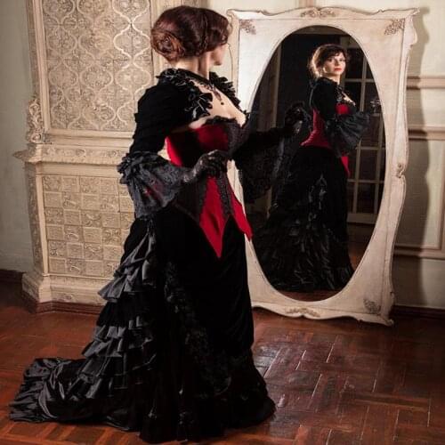 Princess Black And Red Gothic Wedding Dresses Corset Medieval Victorian Steampunk Country Wedding Dress Sweetheart Queen Jacket