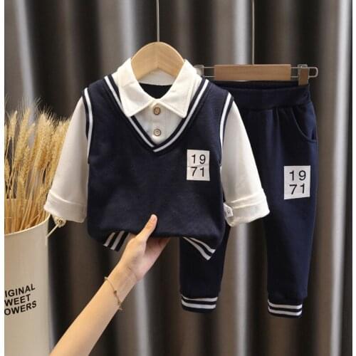 Baby Autumn Spring Clothing Academy Style Children Lapel Sweater + Long Pants Trousers 2 Pieces Set Toddler Boy Clothes