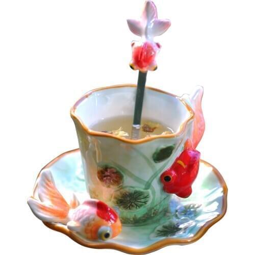 Chinese Light Luxury Ceramic Coffee Cup And Saucer Set Handmade Cute Tea Cup Spoon Utensil Tazas Cafe Kitchen Dining Bar EB5BD