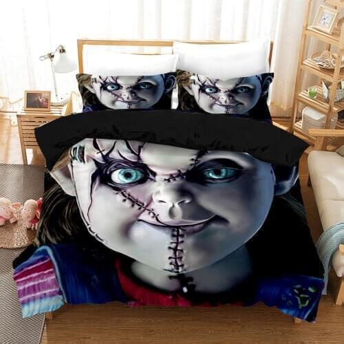 Horror Movie Child of Play Character Chucky Bedding Set King Size Cartoon Puppet Doll Duvet Cover Double Bed Quilts Bedclothes