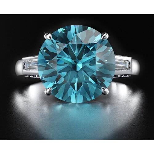 Round cut 6ct Aquamarine Cz Ring 100% Original 925 sterling silver Engagement Wedding band Rings for Women Bridal Jewelry Gift