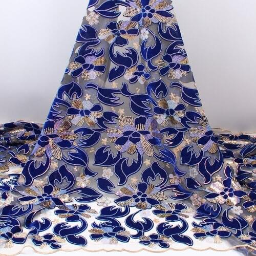 African Sequins Lace Fabric 2021 High Quality Velvet Lace Embroidery Nigerian Wedding Material French Lace Fabric 4163B