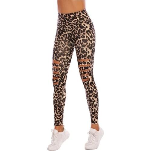 Ladies Autumn Leggings Leopard Printed Breathable Hollow Out High Waist Fashion Slim Female Fitness Leggings