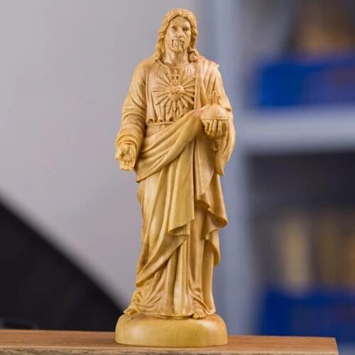 Boxwood Carving Small Ornaments 20cm Jesus Sculpture Cross Church Gifts Home Decoration Manual Carving Crafts Ornaments