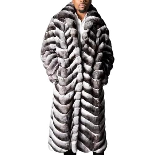 Fur Jacket Men Fur Coat 2021 Winter Long Warm Rex Rabbit Fur Overcoat Chinchilla Colored Overcoat Customize Size
