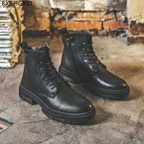 Motorcycle Boots Men Casual Shoes Black Martin Boots Man Leather Shoes for Man 2021 Military Boots for Men Male Winter Shoes Men
