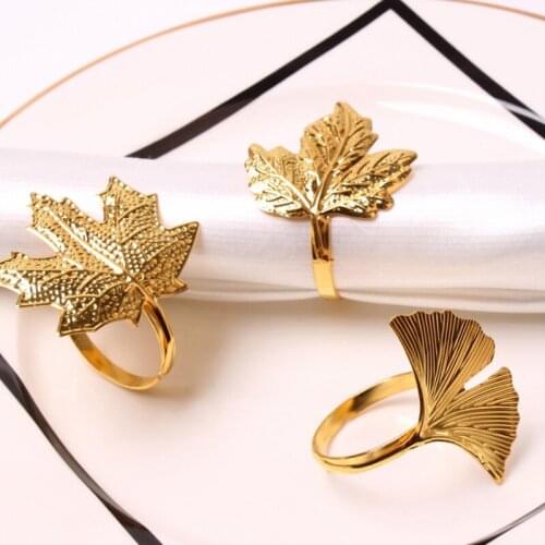 Napkin Ring Set Golden Leaf Napkin Buckle Ginkgo Maple Leaf Napkin Rings for Wedding Party Dinner Table Decoration