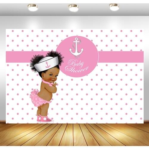 Navigation Theme Baby Shower Backdrop Ahoy Sailor Girl Baby Shower Party Photography Background Pink Dots White Banner Backdrops
