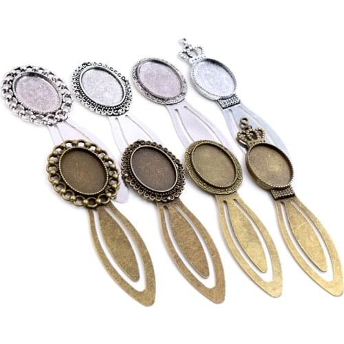 New Fashion 2pcs 18x25mm Inner Size Antique Silver Plated And Bronze Simple Style Handmade Bookmark Cabochon Base Cameo Setting