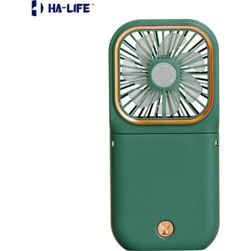 HA-Life New Plating With Small Fan Mute Mini Portable Desktop Folding Fan Usb Charging Neck Hung Fan Popular 2021