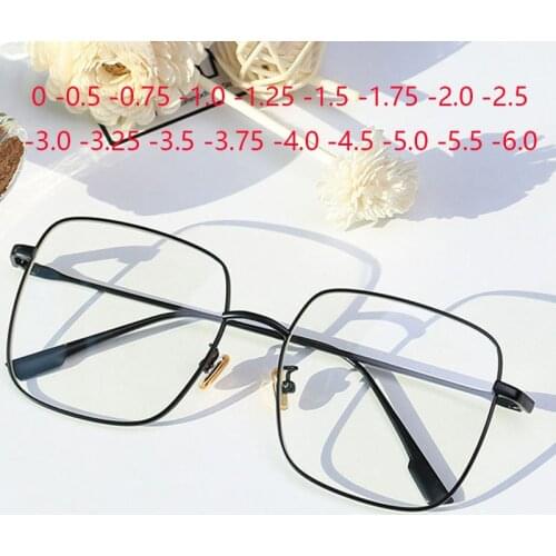 Big Frame Square Myopia Women Diopter Eyeglasses Metal Black Nearsighted Glasses Prescription 0 -0.5 -0.75 To -6.0
