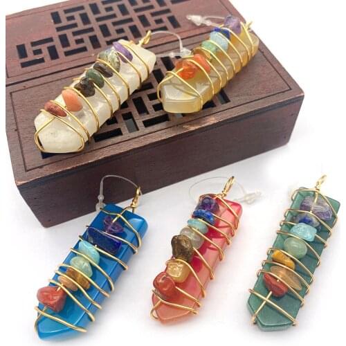 Natural Stone Arrow Shaped Necklace Pendant Colorful Hand-wound Labradorite Seven Chakra Reiki Stone Healing Necklace Pendant