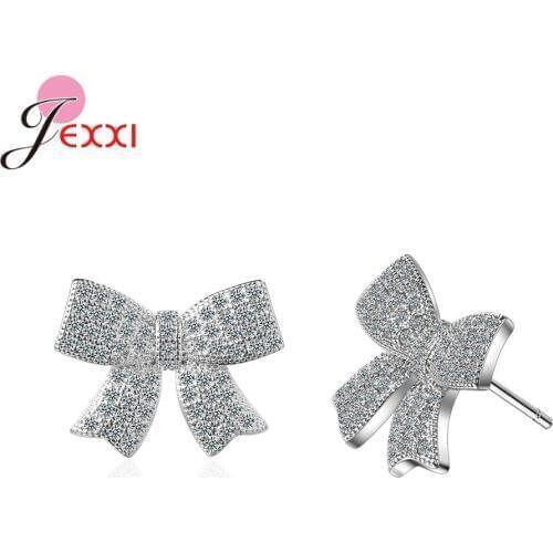 Romantic Bow-knot Stud Earrings For Women Bridals Wedding Dating Micro AAA White Cubic Zircon Fashion Jewelry Gift
