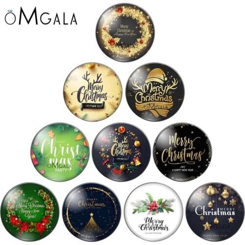 Merry Chirstmas Happy New Year Phrase10pcs 8mm/10mm12mm/18mm/20mm/25mm Round photo glass cabochon demo flat back Making findings