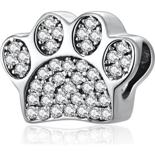 Authentic S925 Bead DIY Jewelry Paw Prints Charm fit Lady Bracelet Bangle