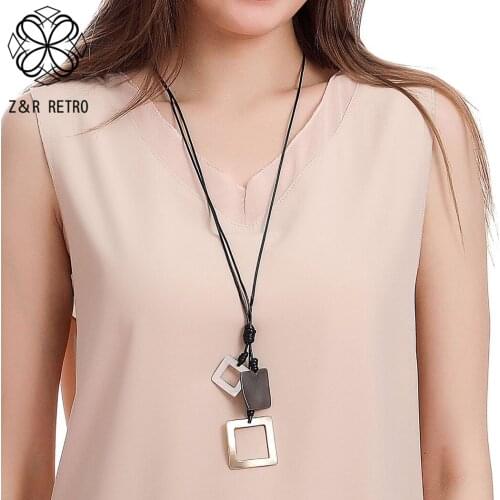 Women Long Rope Chains Necklace with Suspension Square Pendants Accessories 2021 Fashion Costume Jewelry for Women Accessories