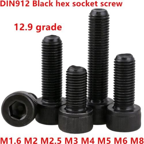 5-50pcs M1.6 M2 M2.5 M3 M4 M5 M6 M8 DIN912 Grade 12.9 Allen Hex socket head screw black Hexagon Socket Head Cap Machine Screws