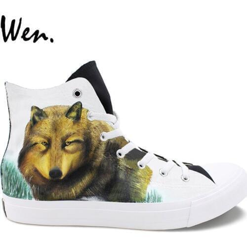 Wen Athletics Shoes Hand Painted Wolf Snowfield High Top Canvas Shoes Designs Sneakers for Women Men Skateboarding