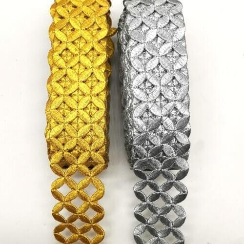 Iron On Embroidered Lace Costumes Trims Gold Cosplay Lace Appliques Gold and Sliver Metallic Tape 4.5CM